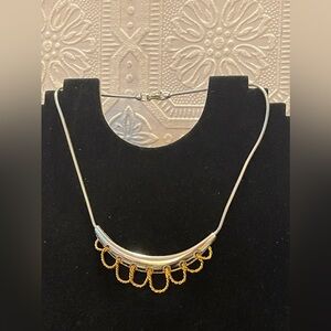 Vintage Signed F.O. Jewelry Gold and Silver Tone Choker Dog Collar Necklace Rare